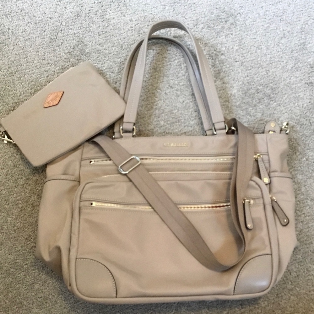 New MZ Wallace Tribeca Crossbody Taupe Nylon & Leather Tote